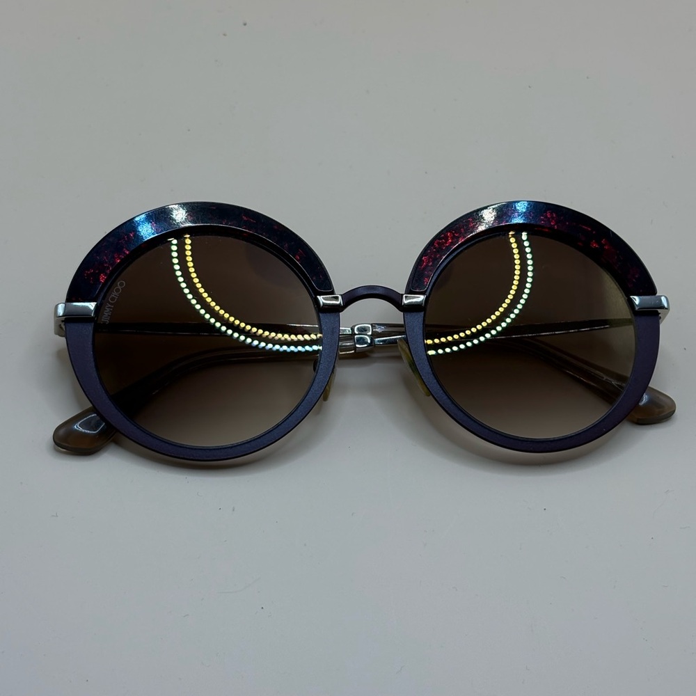 Jimmy Choo Black Round Sunglasses with Metallic Accents